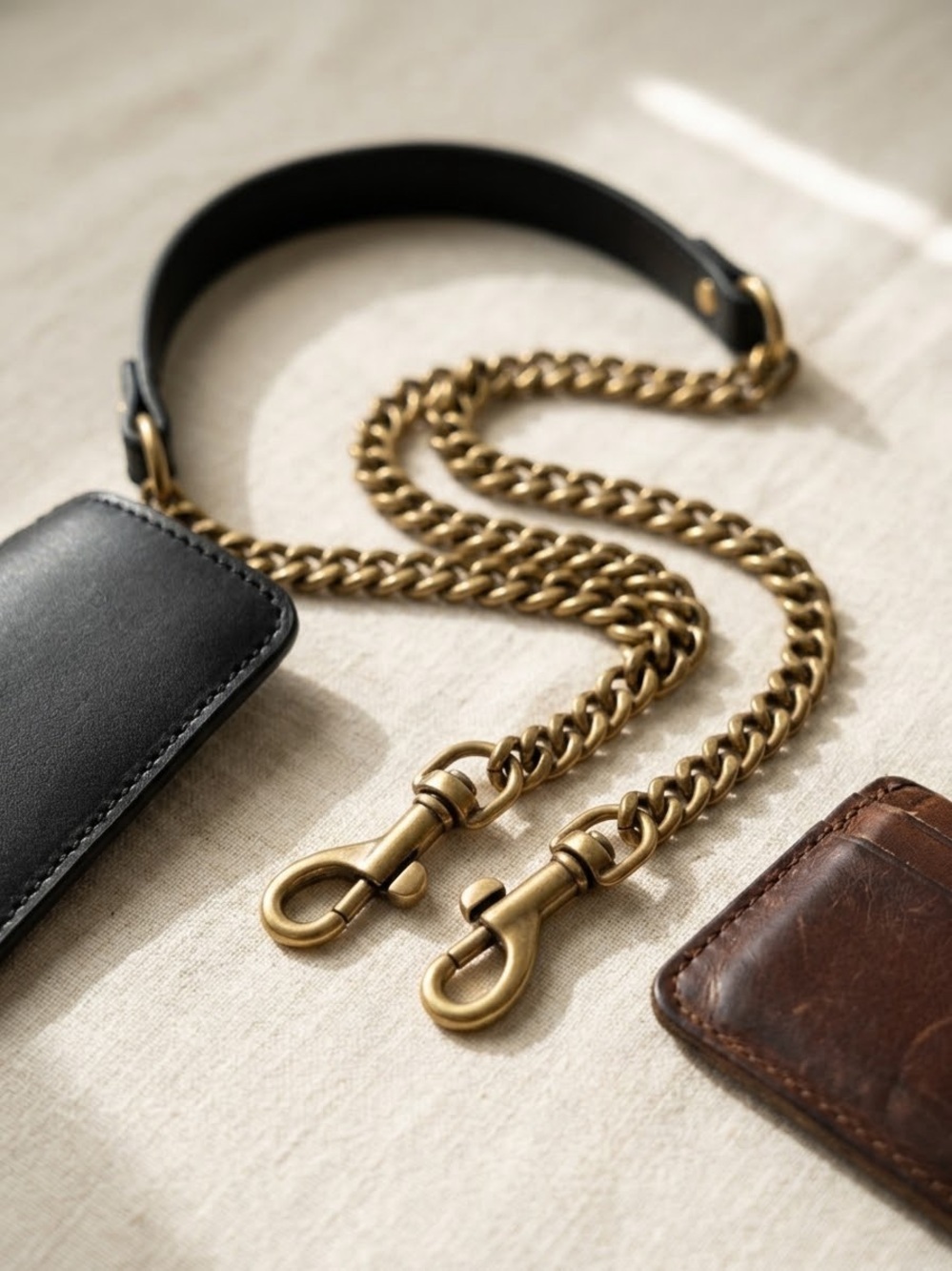 NWT Replacement Crossbody Bag Strap Chain Black Leather Brass Hardware 43"